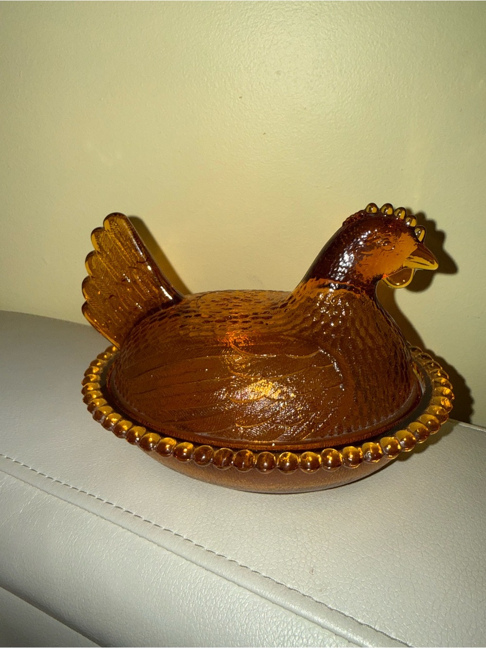 Indiana Glass Amber Hen on Nest Covered Dish